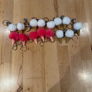 Fluffy Ice Cream Cone Keychain Pom Pom Keychain Accessory Lot (15)
